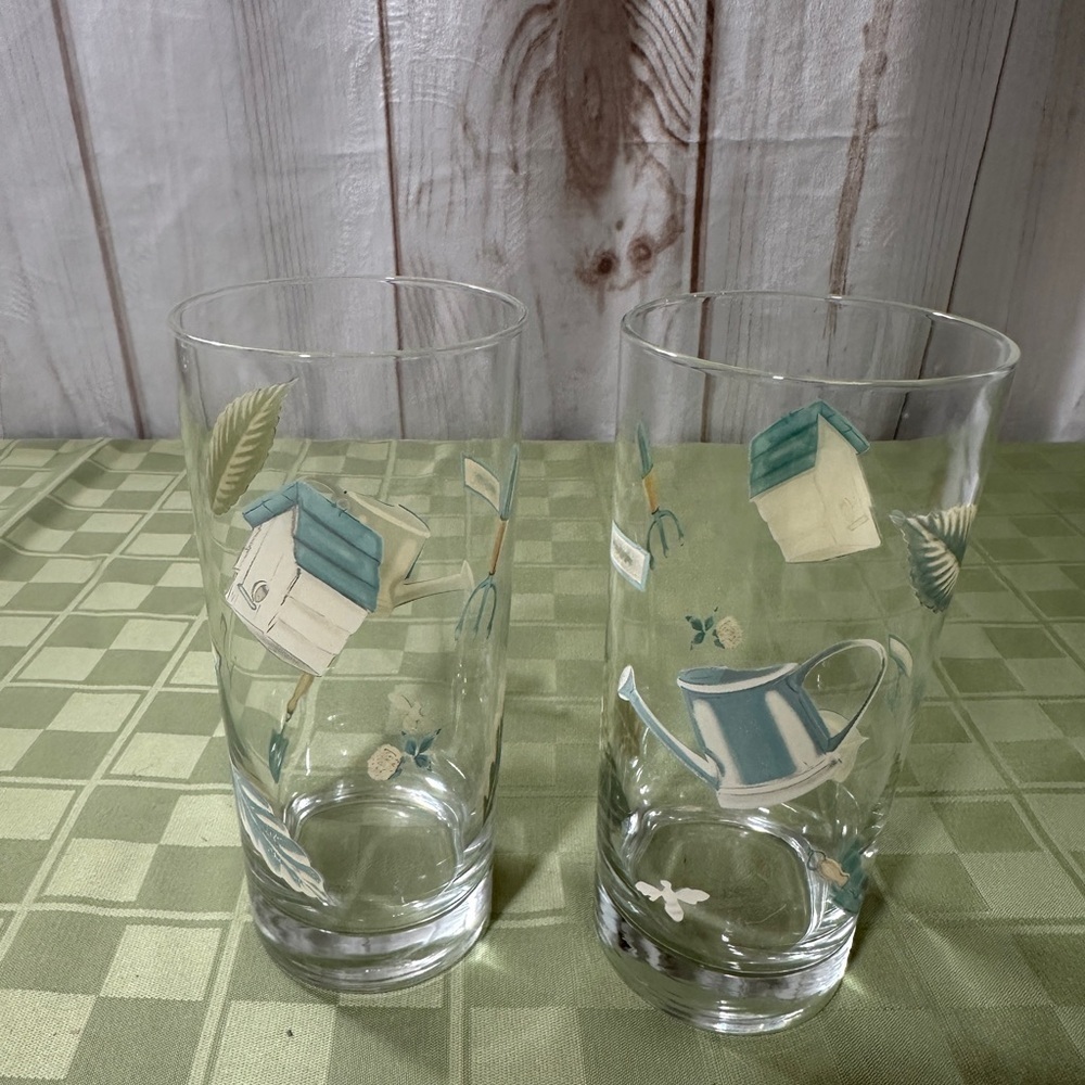 Pfaltzgraff Garden Theme Glasses with Blue and Green Accents